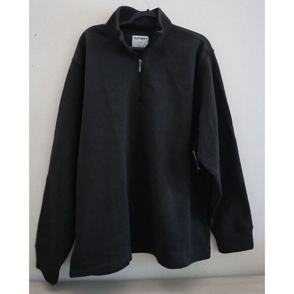 Old Navy 476545 Men's Sz 2XL Panther Gray Ribbed 1/4 Zip Fleece Pullover Sweater - Picture 1 of 7